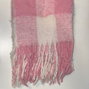Light Pink Plaid Fringe Scarf | Soft & Cozy Winter Wrap